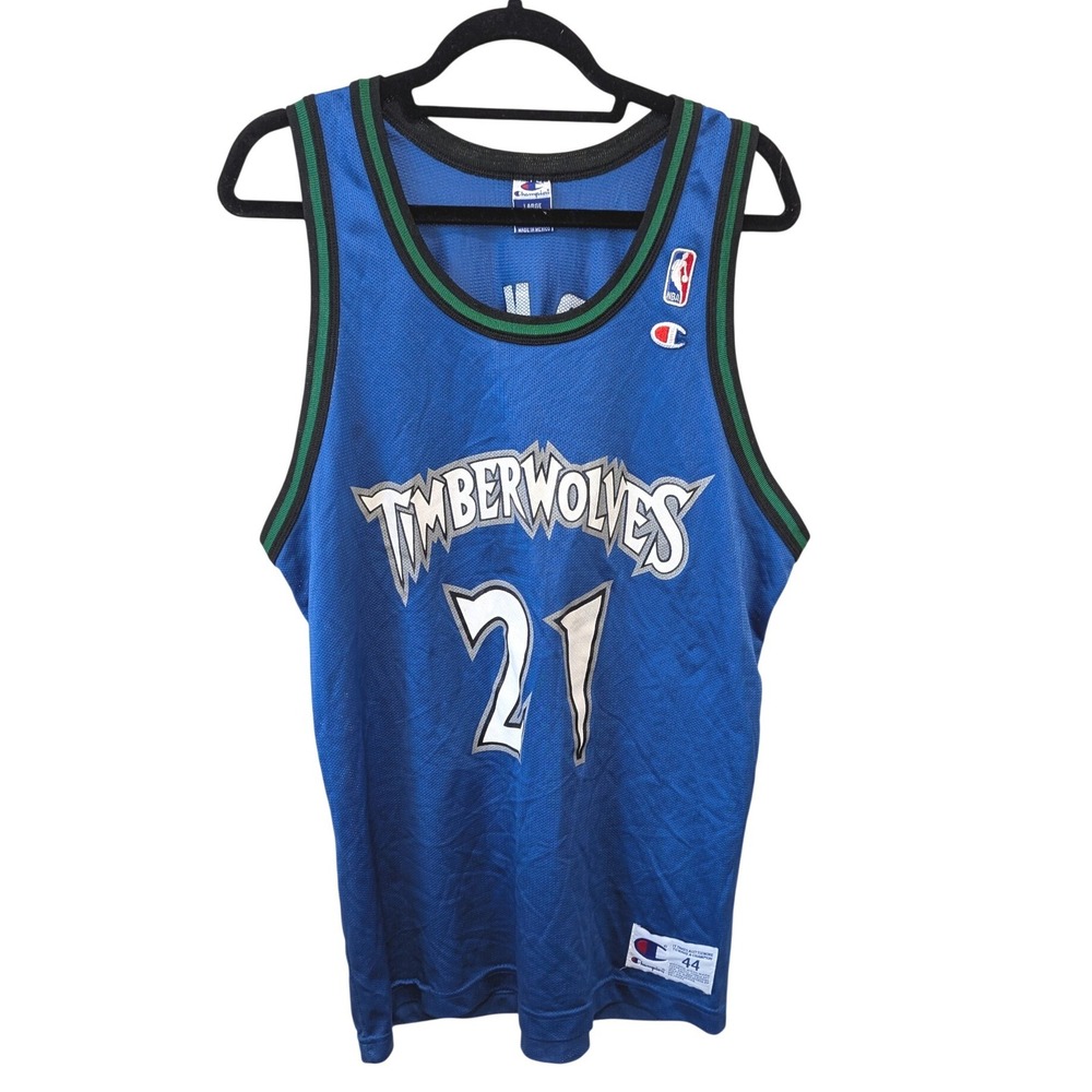 Vintage 90s Champion Kevin Garnett Minnesota Timberwolves Jersey Blue Size L NBA